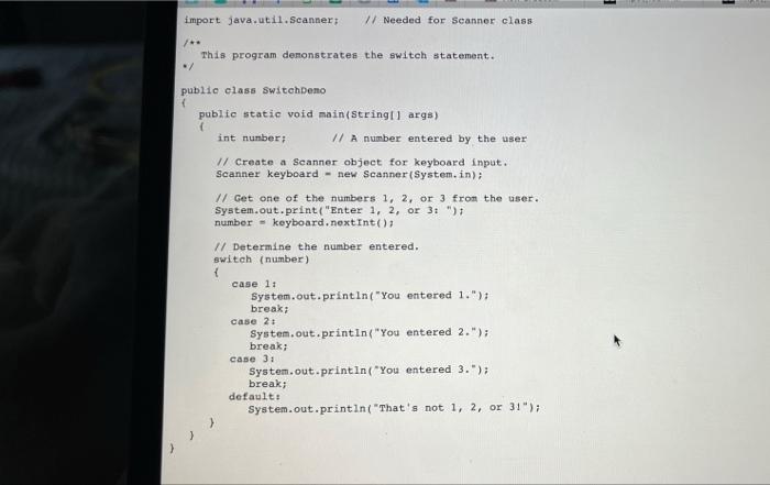 Solved Points Possible 100 Use SwitchDemo java 1. Create | Chegg.com