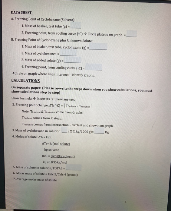 Solved Calculations 1. Freezing point Change, ATF (°C). A TF | Chegg.com