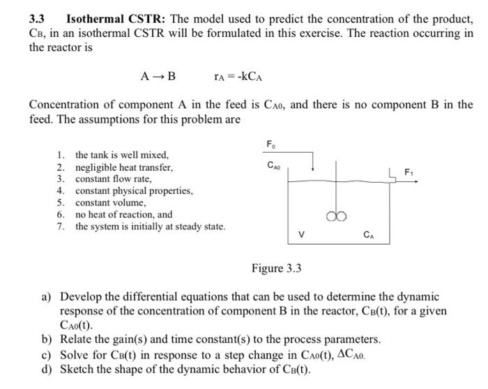 Solved 3.3 Isothermal CSTR: The model used to predict the | Chegg.com