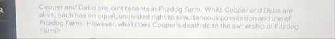 Solved Cooper and Debo are joint tenants in Fitzdog Farm. | Chegg.com