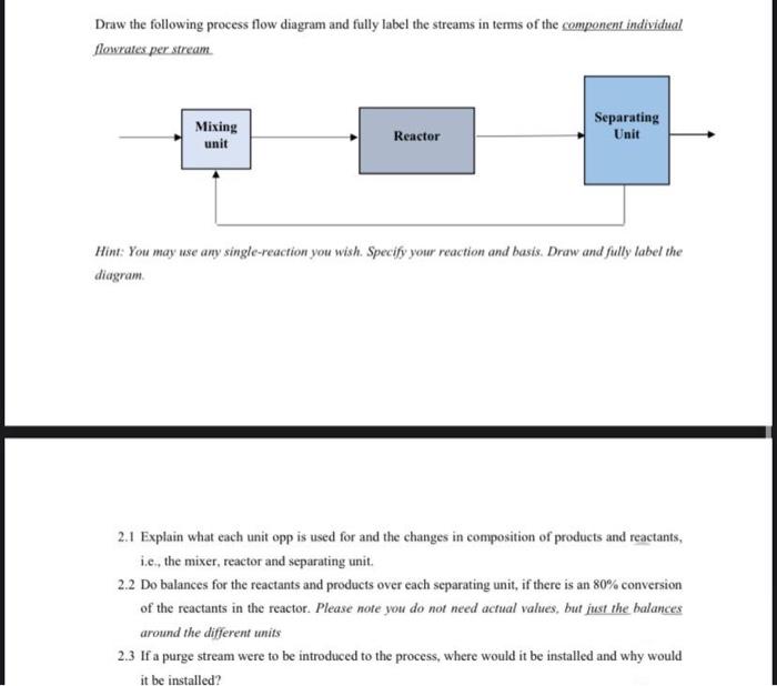 Draw The Following Process Flow Diagram And Fully | Chegg.com