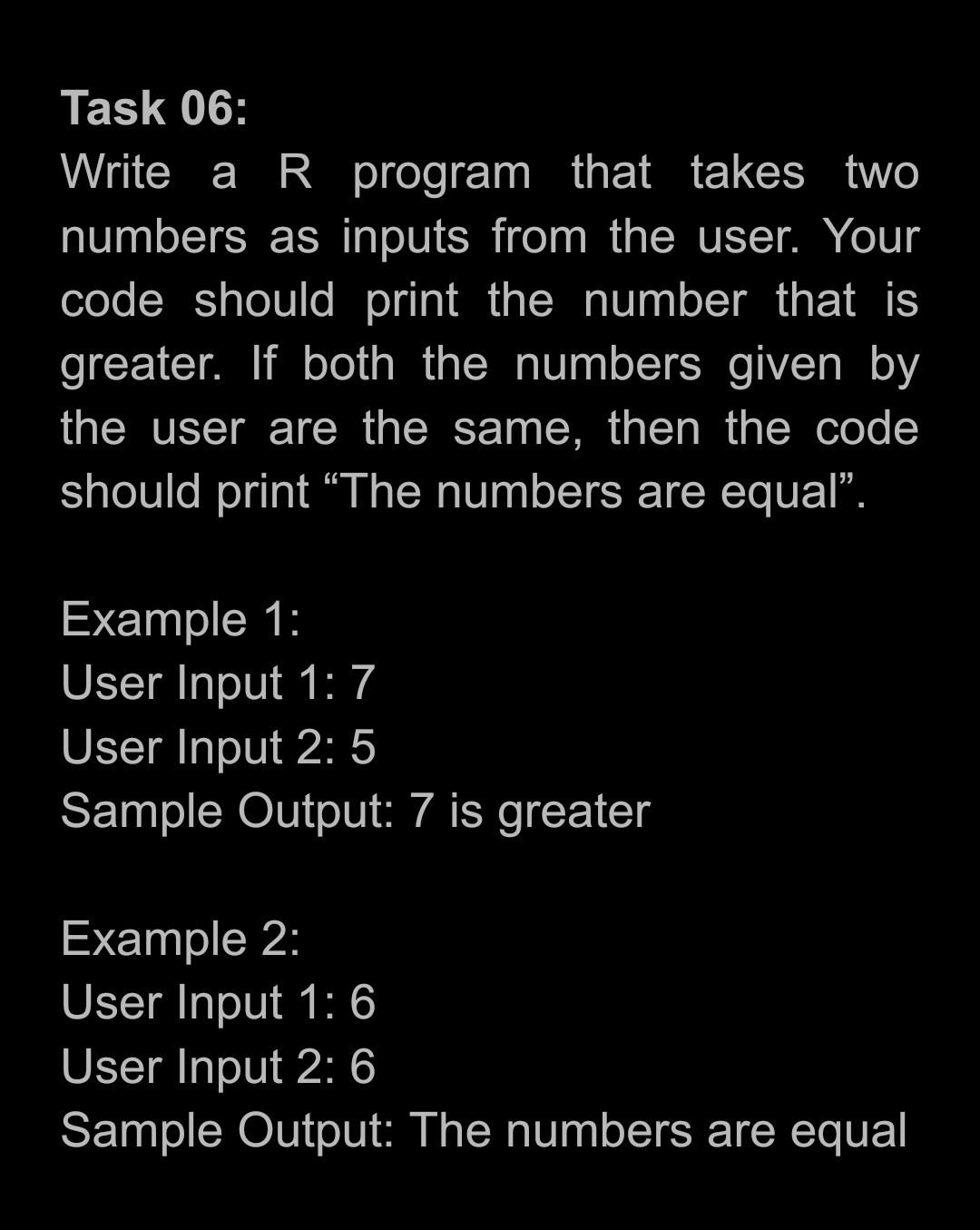 Solved Task 04: Write a R program that takes two numbers | Chegg.com