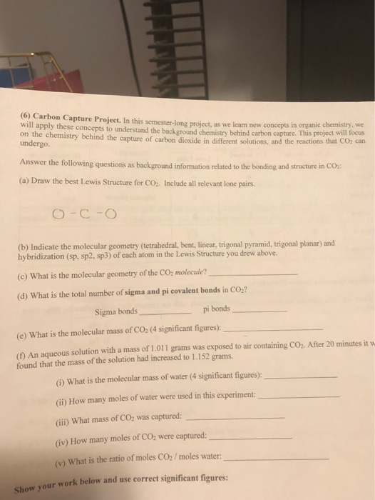 Solved III (0) Carbon Capture Project. In this semesterno | Chegg.com