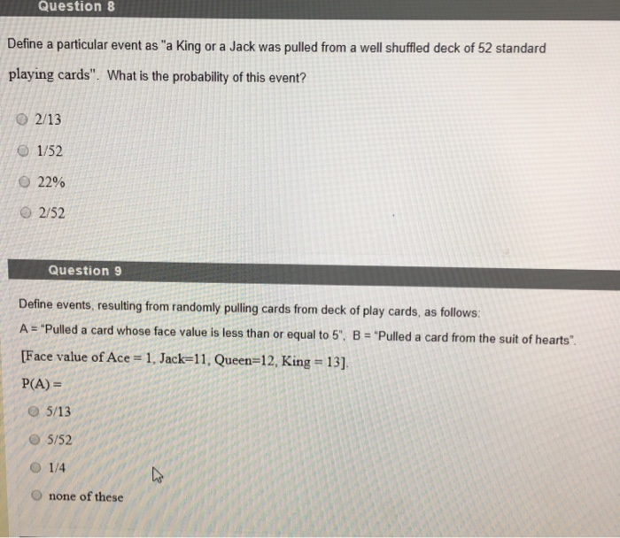Solved Question 8 Define A Particular Event As A King Or Chegg Com