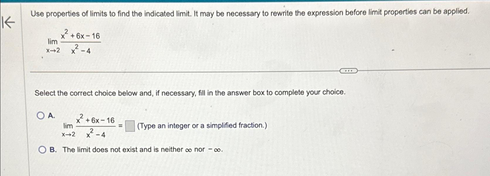 Solved Use properties of limits to find the indicated limit. | Chegg.com