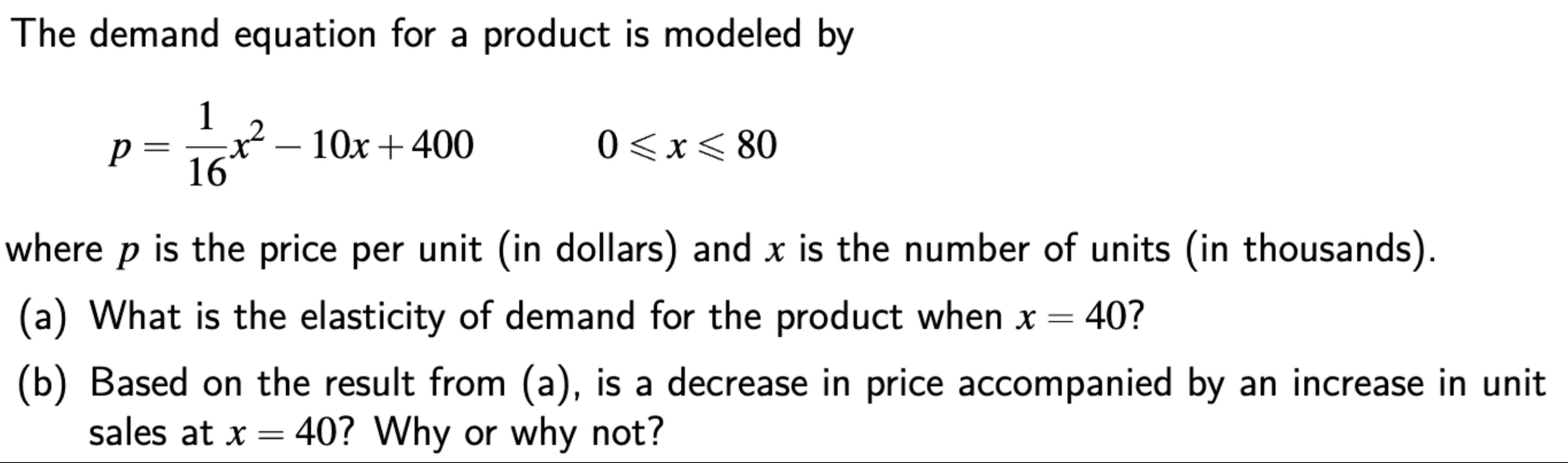 Solved The demand equation for a product is modeled | Chegg.com