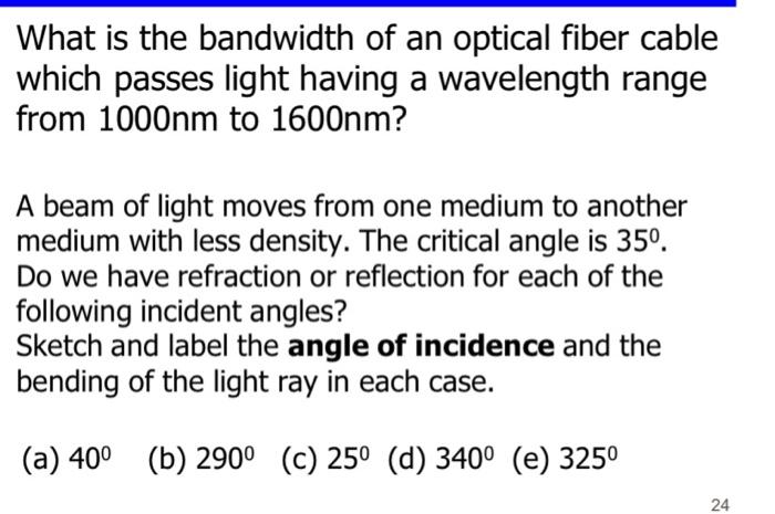 Solved What is the bandwidth of an optical fiber cable which | Chegg.com