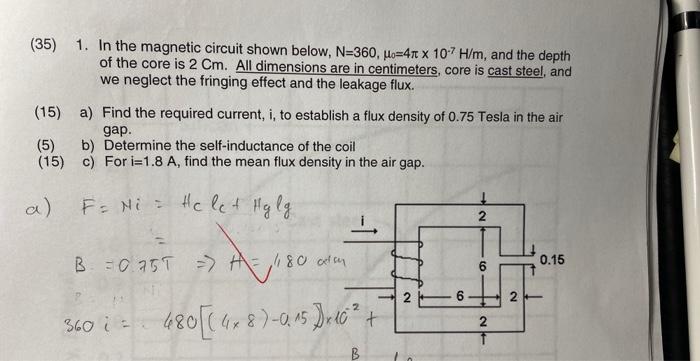 (35) 1. In The Magnetic Circuit Shown Below, | Chegg.com