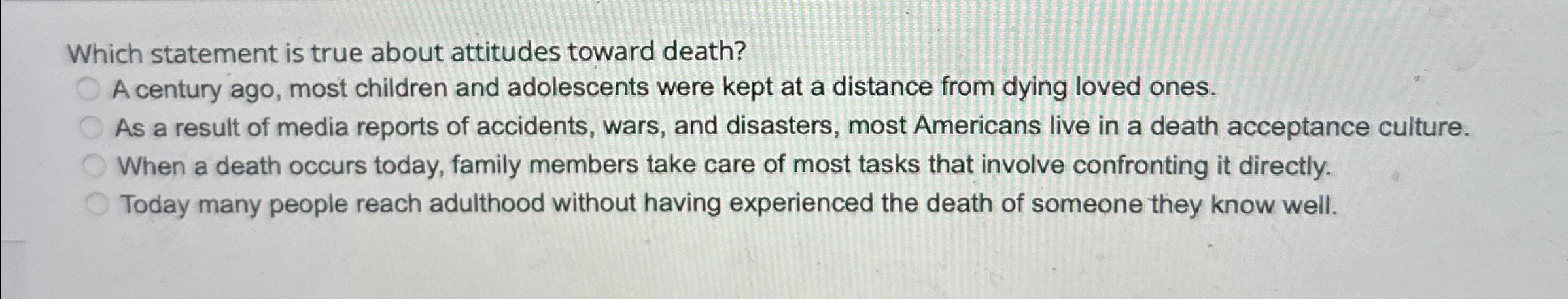 Solved Which statement is true about attitudes toward | Chegg.com