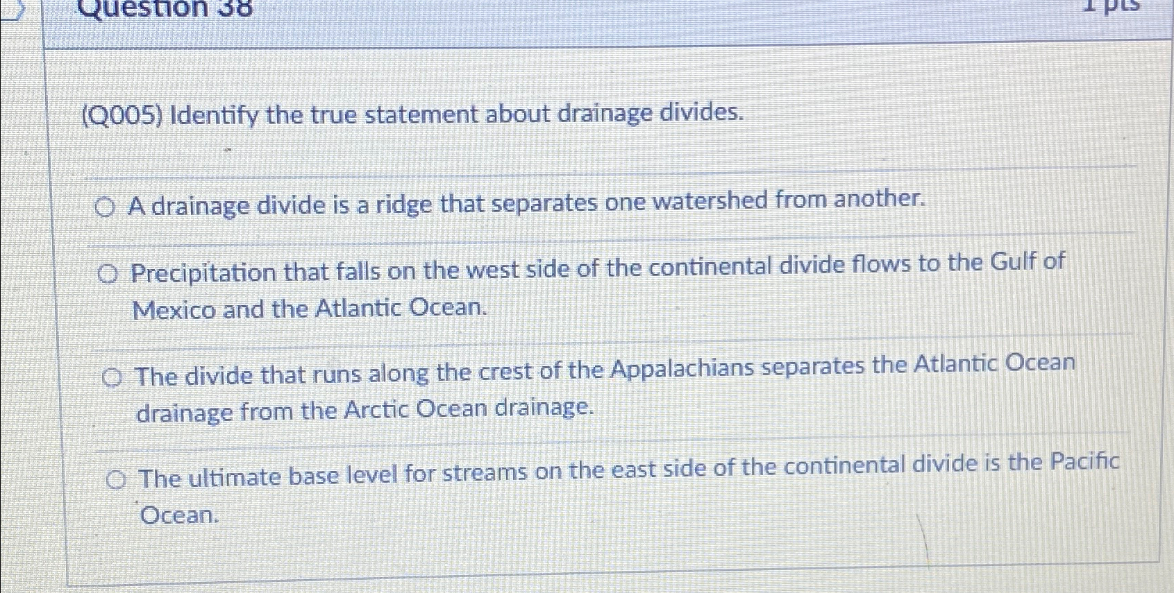 Solved (QOO5) ﻿Identify the true statement about drainage | Chegg.com