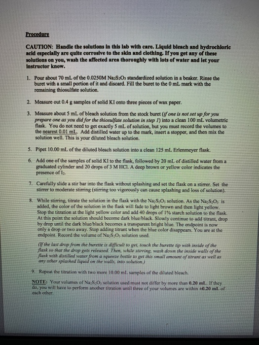 Solved Experiment REDOX TITRATION ANALYSIS OF BLEACH Some