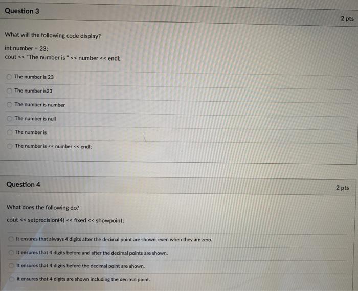 Solved Question 3 2 pts What will the following code | Chegg.com