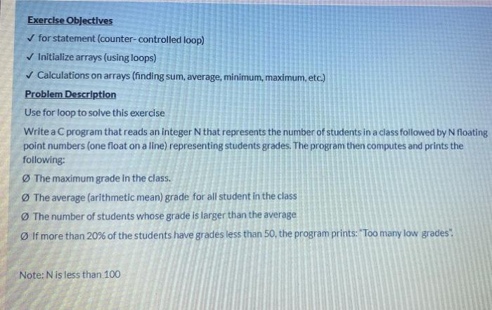 Solved Exercise Objectives for statement | Chegg.com