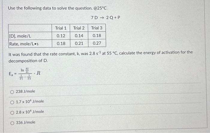 Solved Use the following data to solve the question. @2 25∘C | Chegg.com