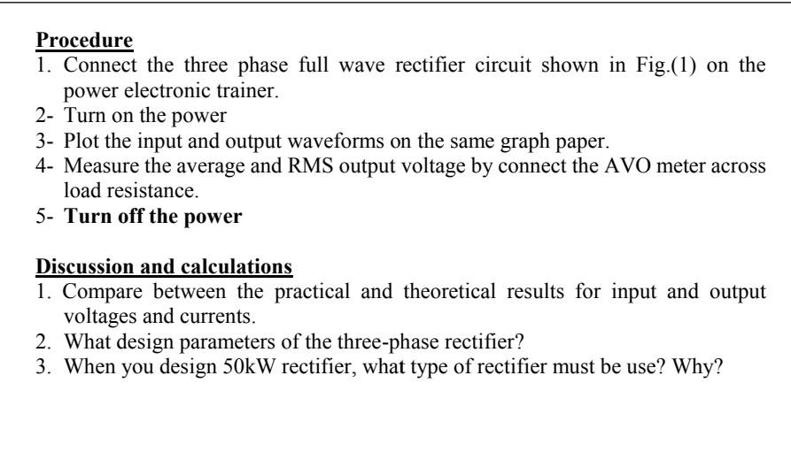 Solved Experiment No.8 Three phase full wave Rectifier | Chegg.com