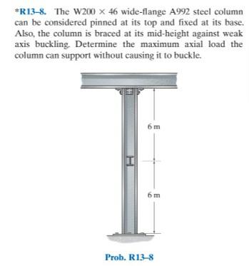 Solved R13 8. The W200 X 46 wide flange A992 steel column Chegg