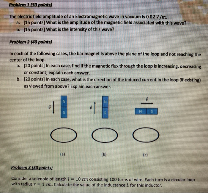 Solved Problem 1 (30 points) The electric field amplitude of | Chegg.com