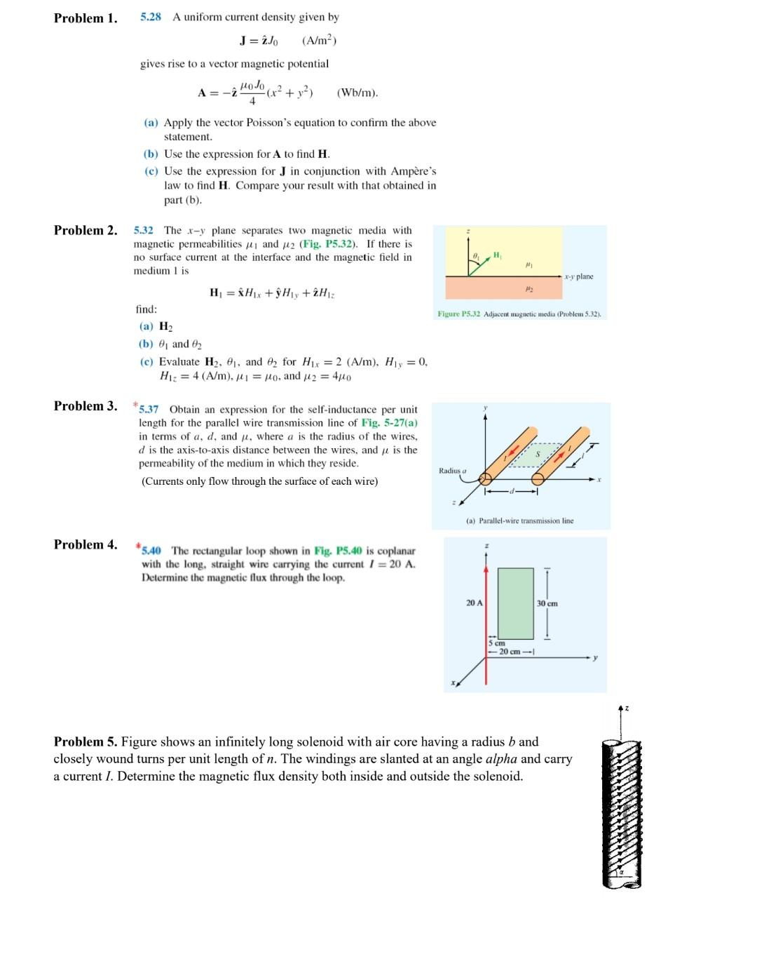 Solved Problem 1. 5.28 A Uniform Current Density Given By | Chegg.com