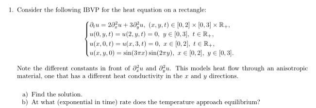 Solved 1. Consider the following IBVP for the heat equation | Chegg.com