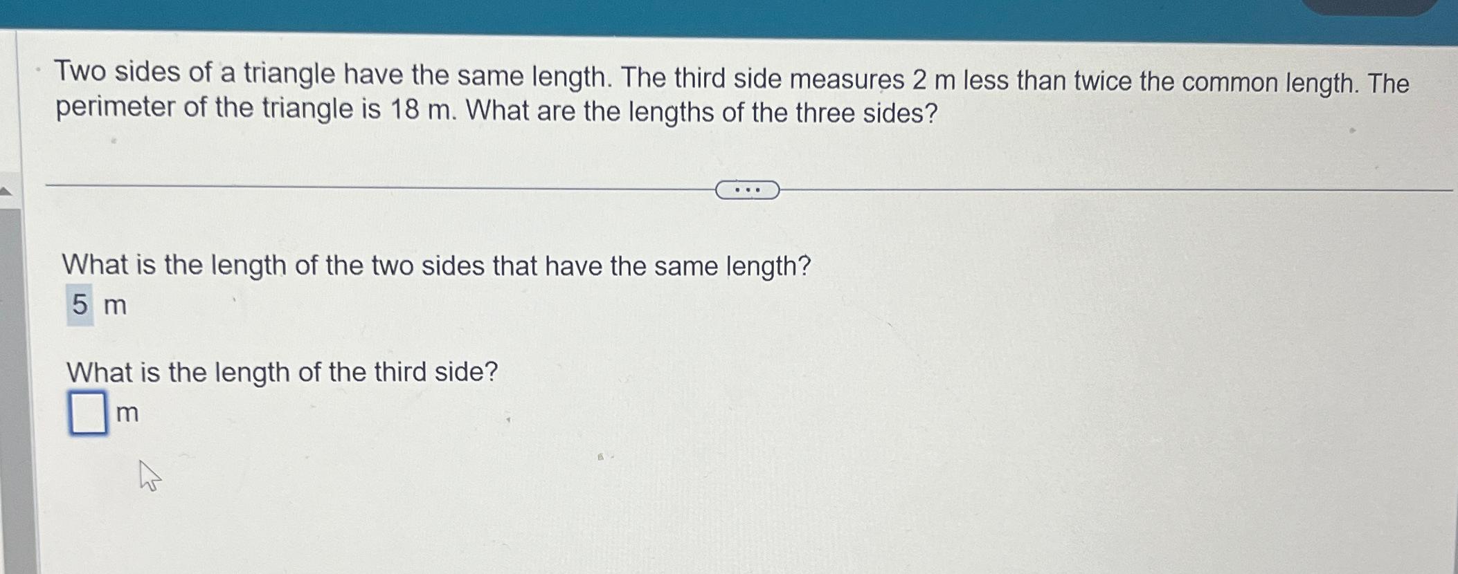 Solved Two sides of a triangle have the same length. The | Chegg.com