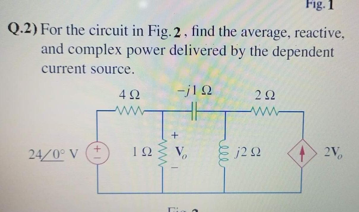 Solved Fig.1 Q.2) For the circuit in Fig. 2 , find the | Chegg.com