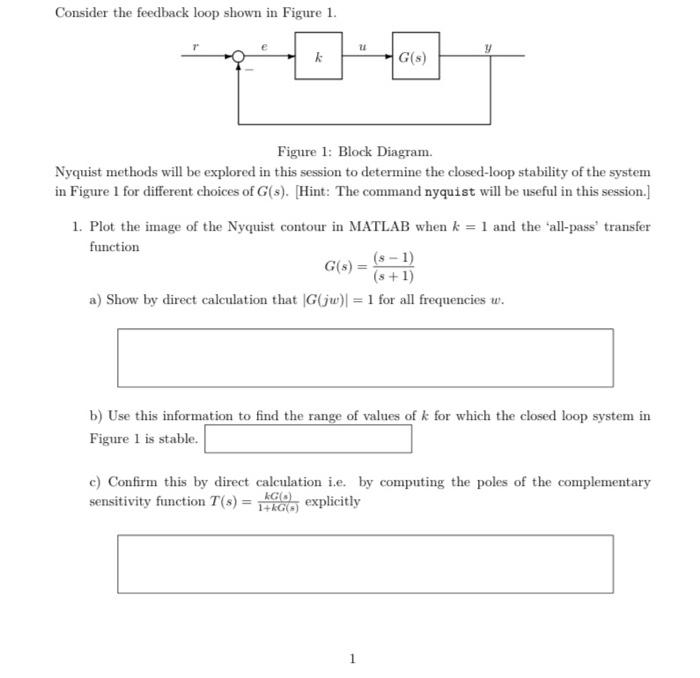 Solved Consider the feedback loop shown in Figure 1. Figure | Chegg.com