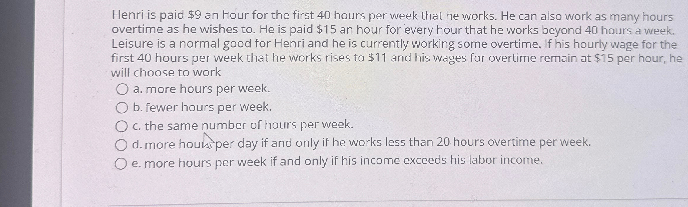 Solved Henri is paid $9 ﻿an hour for the first 40 ﻿hours per | Chegg.com