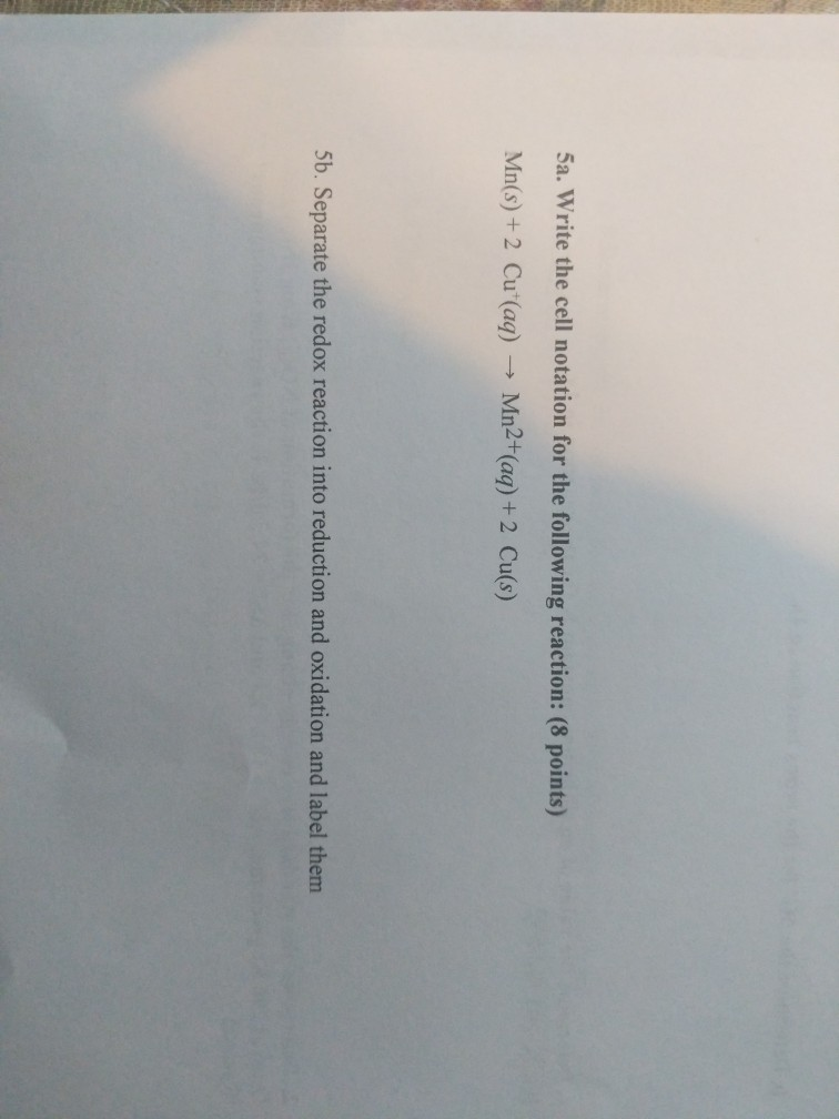 Solved 5a. Write the cell notation for the following | Chegg.com