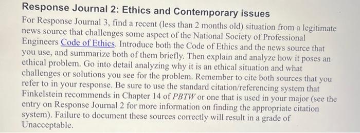 Response Journal 2: Ethics And Contemporary Issues | Chegg.com