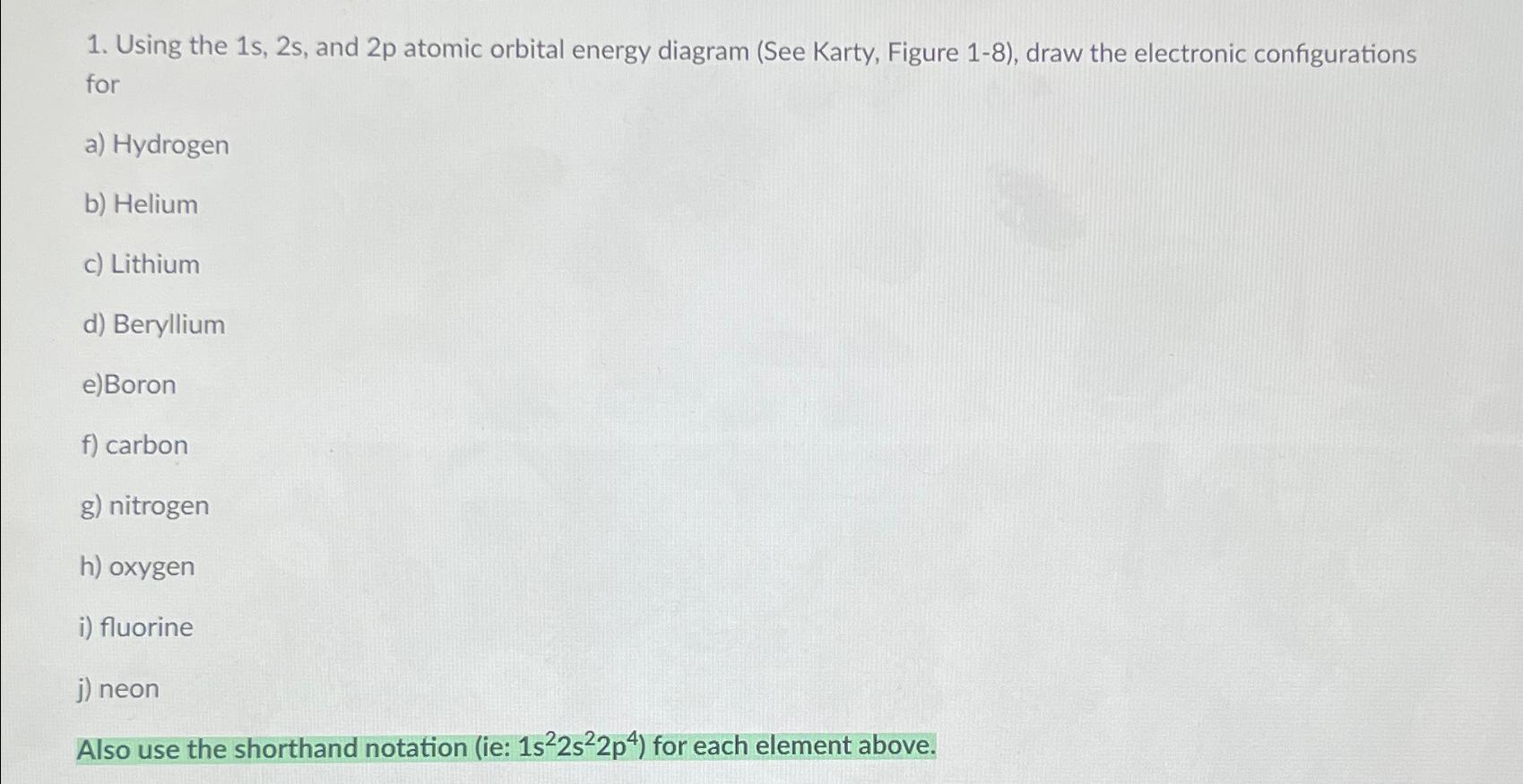 Solved Using the 1s,2s, and 2p atomic orbital energy diagram | Chegg.com