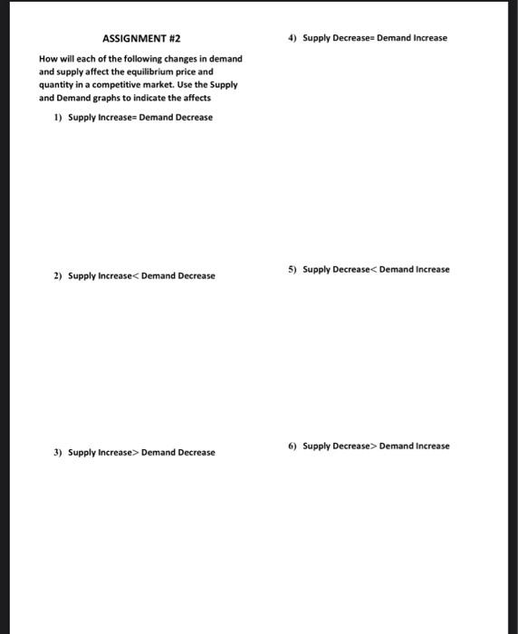 Solved 4) Supply Decreases Demand Increase ASSIGNMENT #2 How | Chegg.com