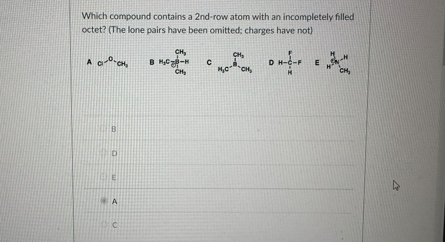Solved Which compound contains a 2 ﻿nd-row atom with an | Chegg.com