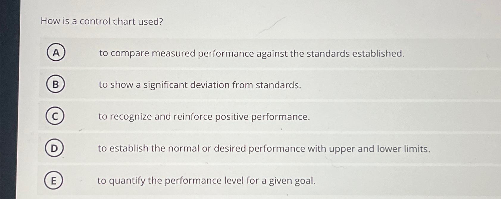 Solved How is a control chart used? ﻿to compare measured | Chegg.com