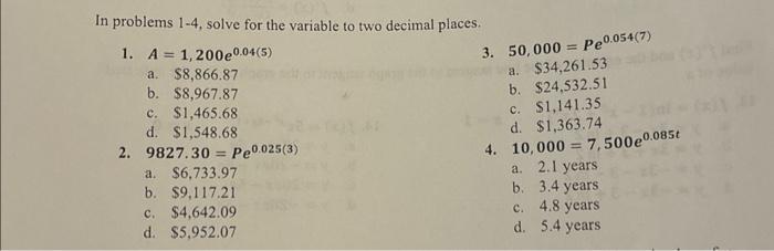Solved In problems 1−4, solve for the variable to two | Chegg.com