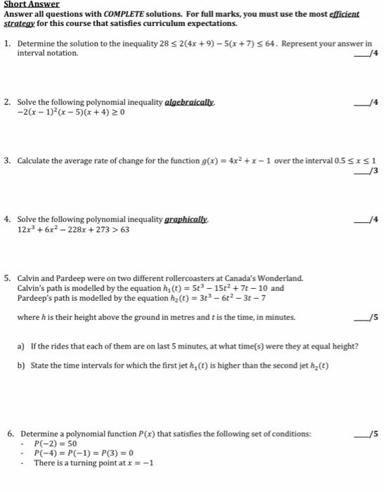 Solved Short AnswerAnswer all questions with COMPLETE | Chegg.com