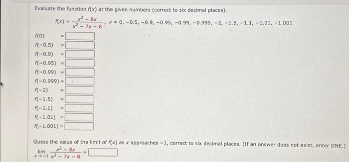 Solved Evaluate the function f(x) at the given numbers | Chegg.com