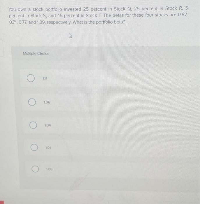 Solved You own a stock portfolio invested 25 percent in