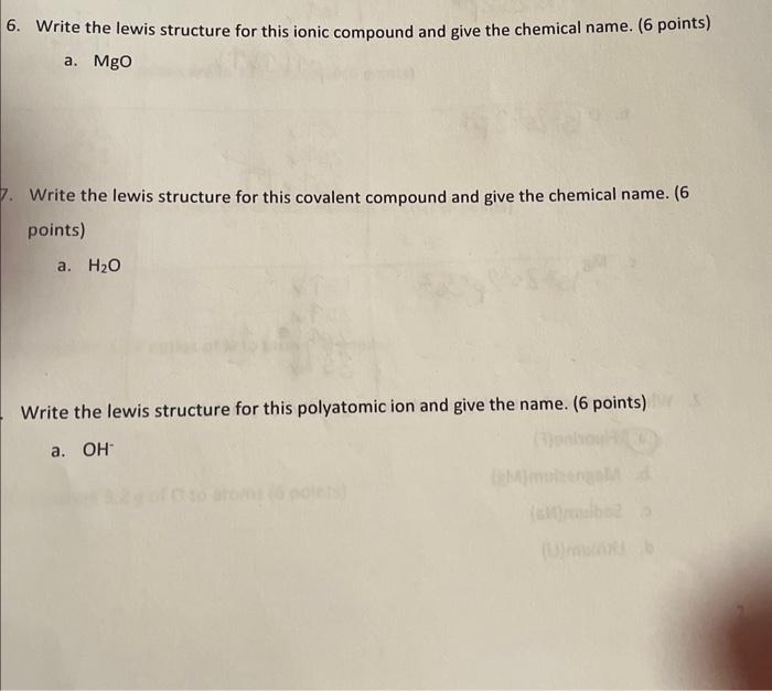 Solved 6. Write the lewis structure for this ionic compound | Chegg.com