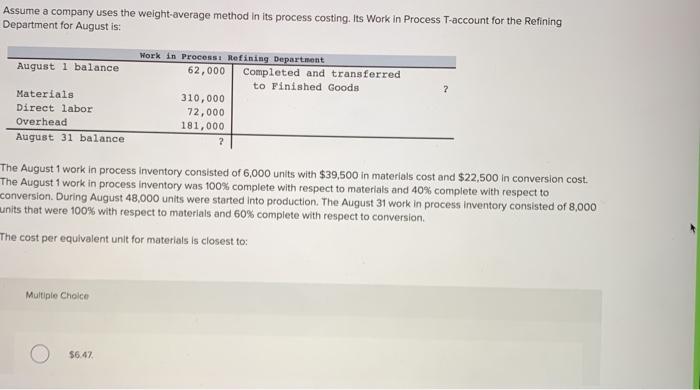 Solved Assume a company uses the weight-average method in | Chegg.com