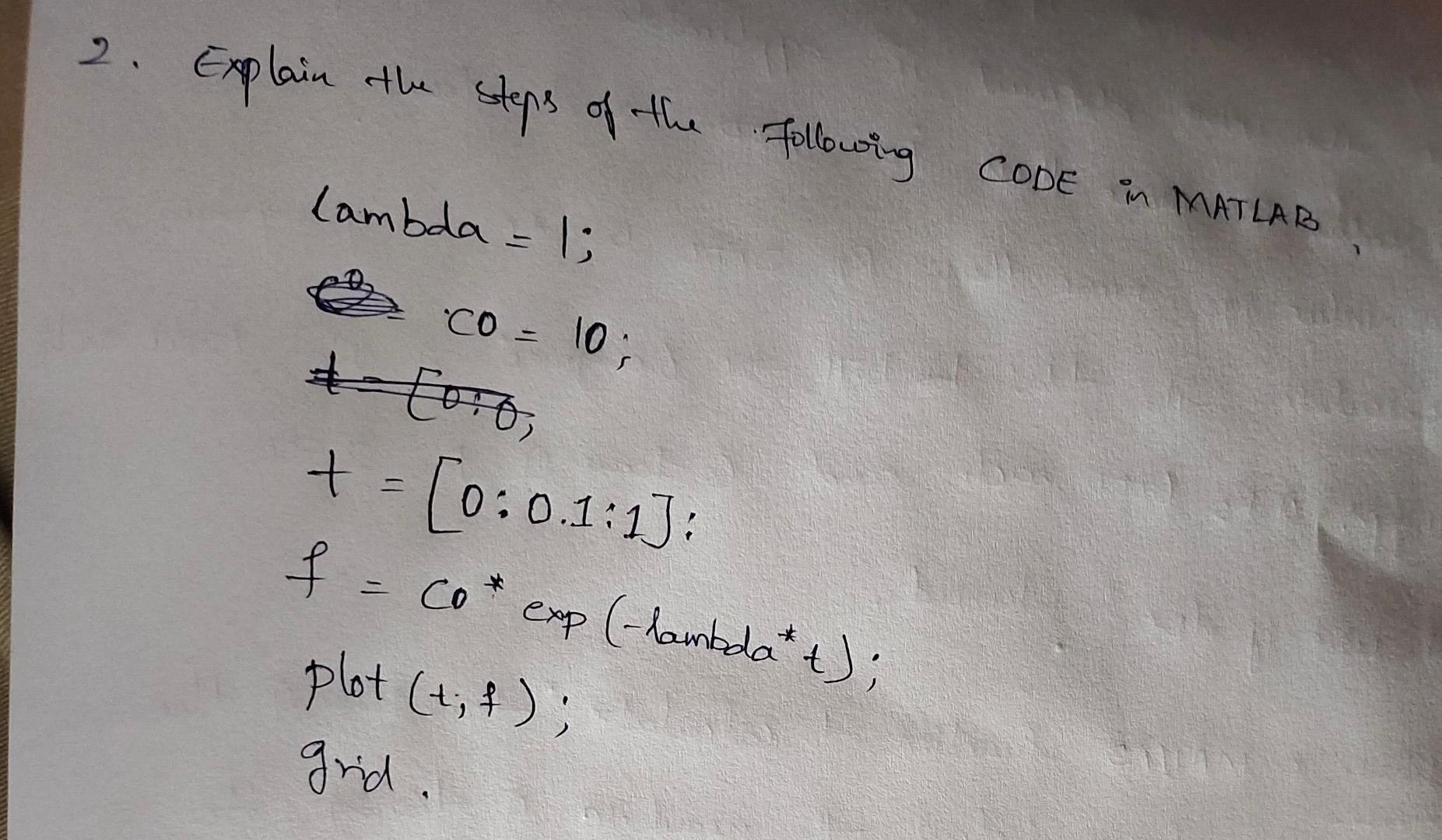 Solved 2. Explain the steps of the following CODE in MATLAB | Chegg.com
