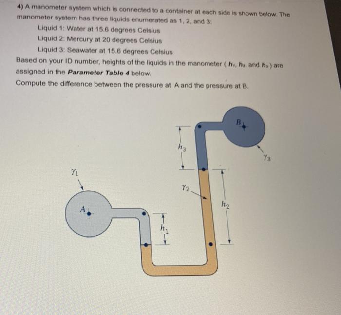 Solved 4) A manometer system which is connected to a | Chegg.com