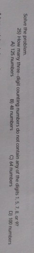 Solved Solve The Problem 25) How Many Three-digit Counting 