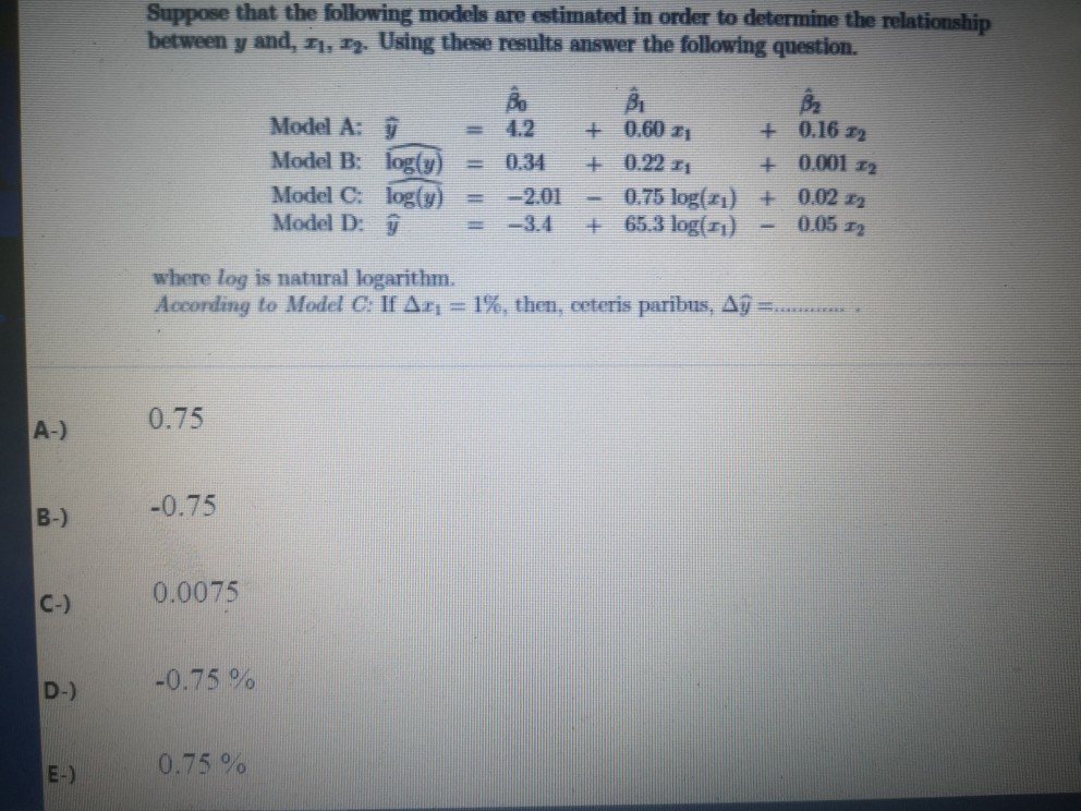Solved Suppose that the following models are estimated in | Chegg.com