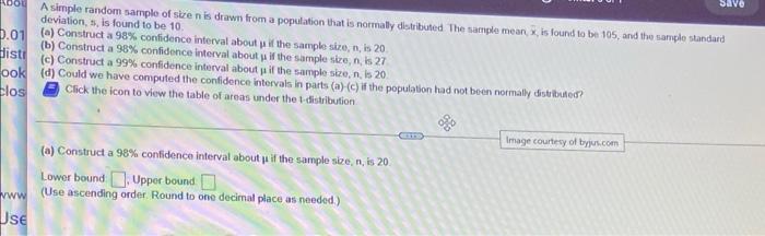 Solved Save A simple random sample of size n is drawn from a | Chegg.com