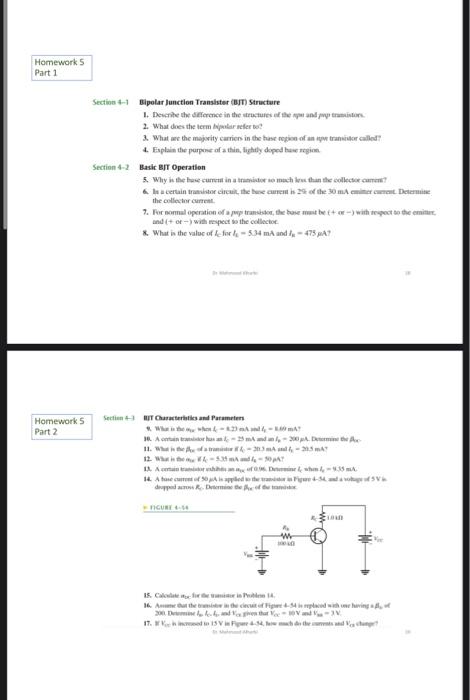 Solved Homeworks Part 1 Section 1-1 Bipolar Junction | Chegg.com