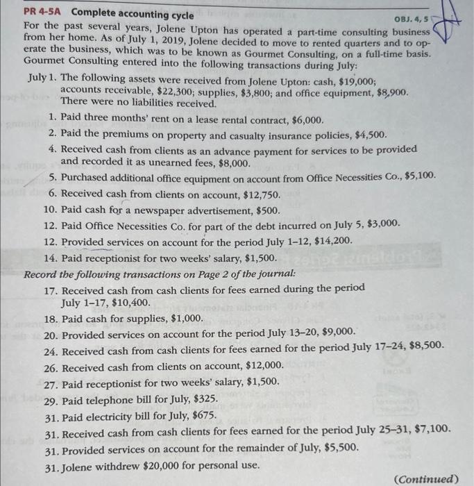 Solved PR 4-5A Complete accounting cycle For the past | Chegg.com
