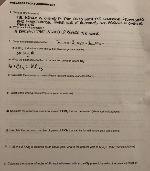 Solved PRELABORATORY ASSIGNMENT 1. What Is Stoichiometry? | Chegg.com