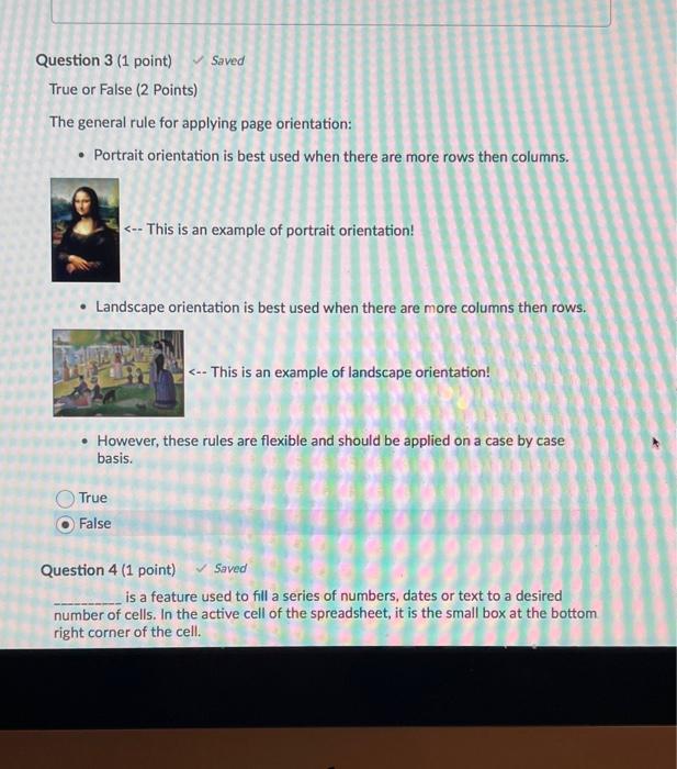 Solved Question 3 (1 point) Saved True or False (2 points) | Chegg.com