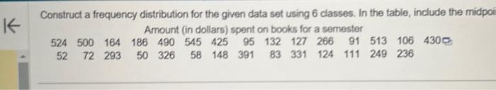 Solved Construct a frequency distribution for the given data | Chegg.com