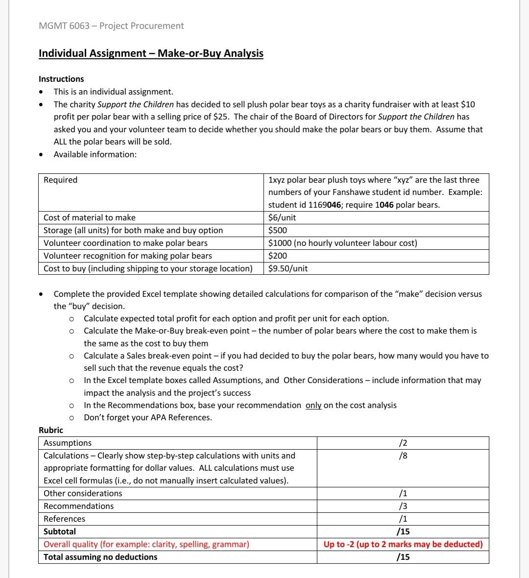 MGMT 6063 - Project Procurement Individual Assignment | Chegg.com